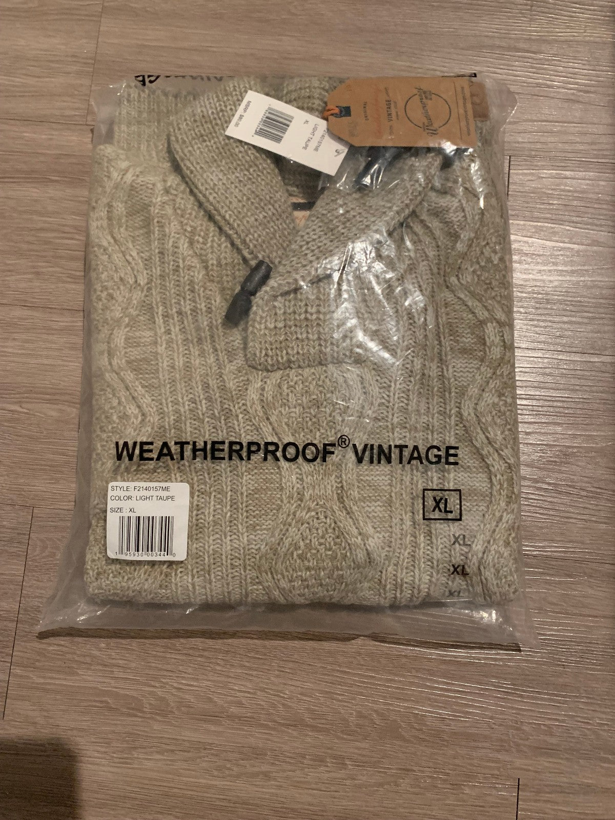 Weatherproof Vintage Men's Zig Zag Cable Knit Crew In Light Taupe XL Extra Large