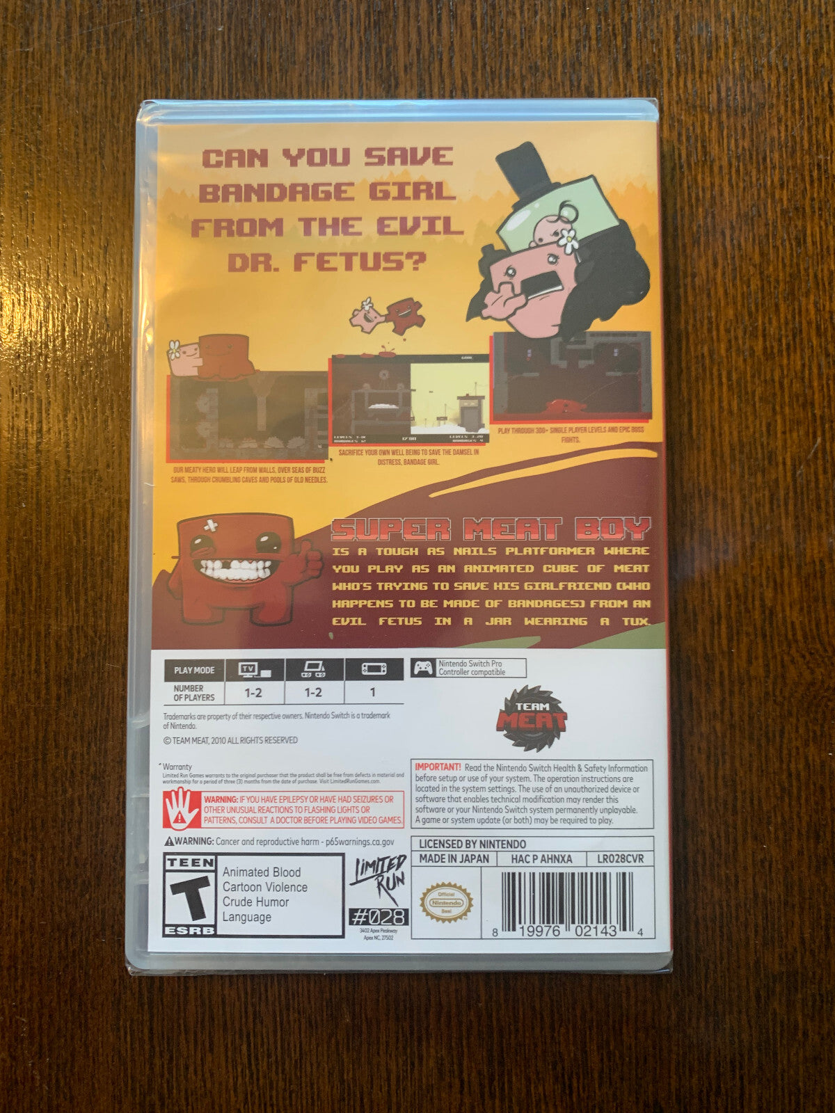 Limited Run #28: Super Meat Boy Nintendo Switch LRG Cover Brand New Sealed