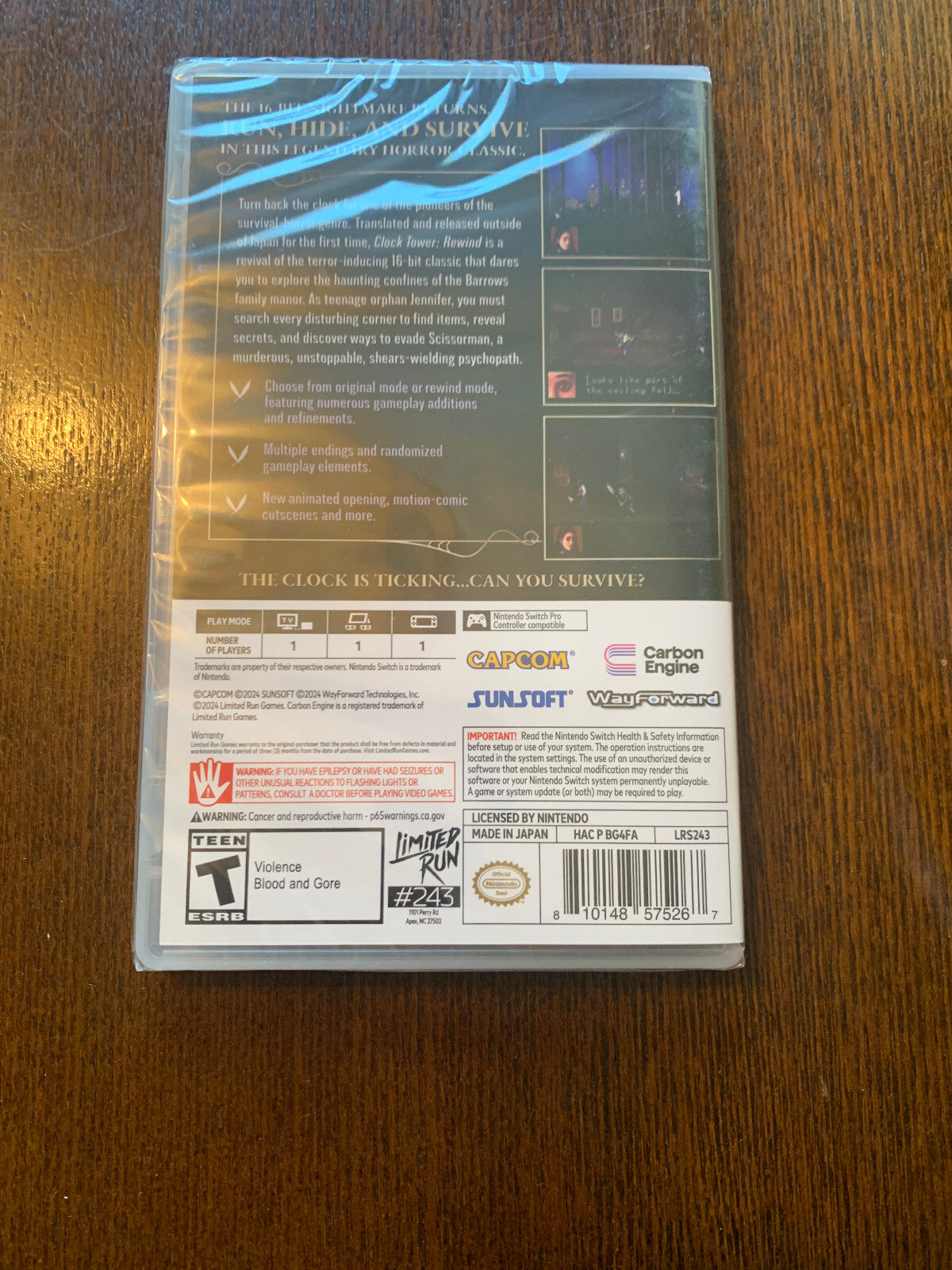 Clock Tower Rewind Nintendo Switch Limited Run #243 Brand New Sealed
